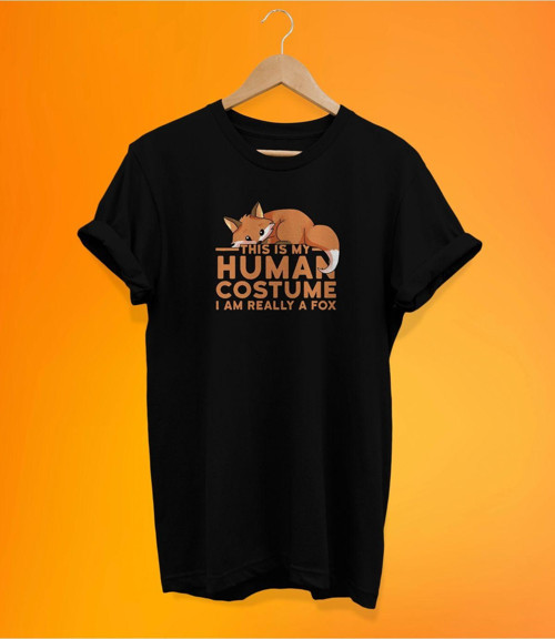 Tilki Baskılı Siyah, %100 Pamuk Basic (Normal Beden) T-Shirt