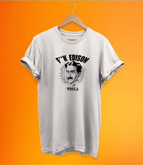 Tesla Baskılı Beyaz, %100 Pamuk Basic (Normal Beden) T-Shirt