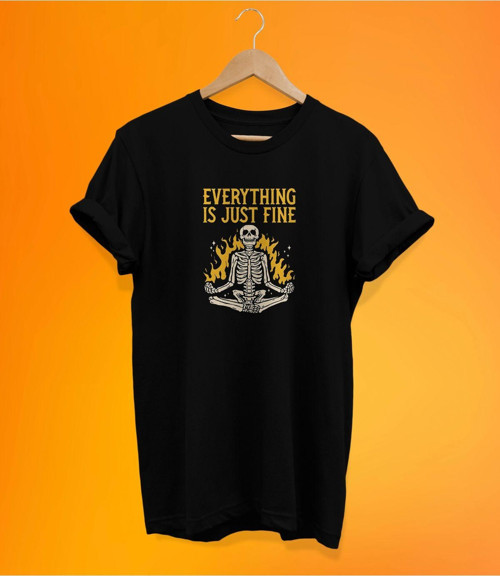 Bahtsız İyimser Baskılı Siyah, %100 Pamuk Basic (Normal Beden) T-Shirt