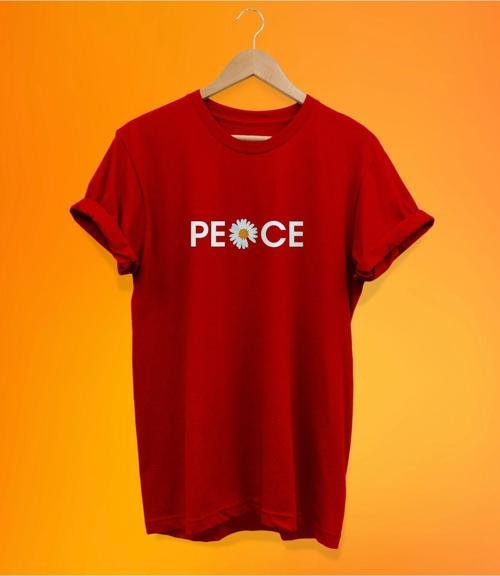 Peace Baskılı Kırmızı, %100 Pamuk Basic (Normal Beden) T-Shirt
