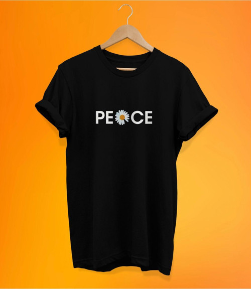 Peace Baskılı Siyah, %100 Pamuk Basic (Normal Beden) T-Shirt