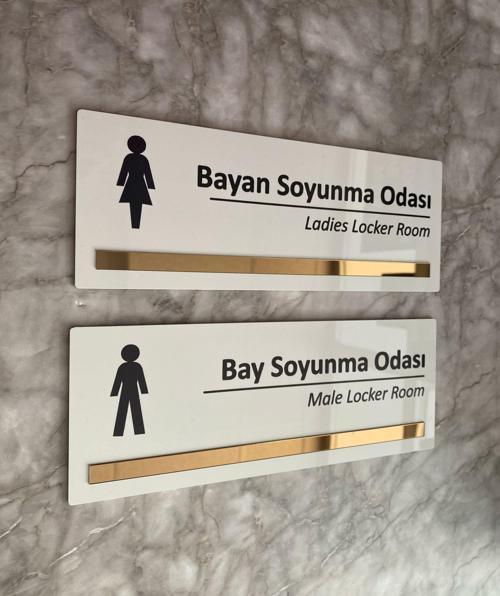 Bronz Aynalı Parlak Beyaz Seri Bay&Bayan Soyunma Odası Yönlendirme Levha Seti