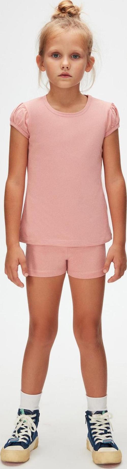 Koyu Pudra Basic Kız Çocuk Sıfır Yaka Karpuz Kol Tişört