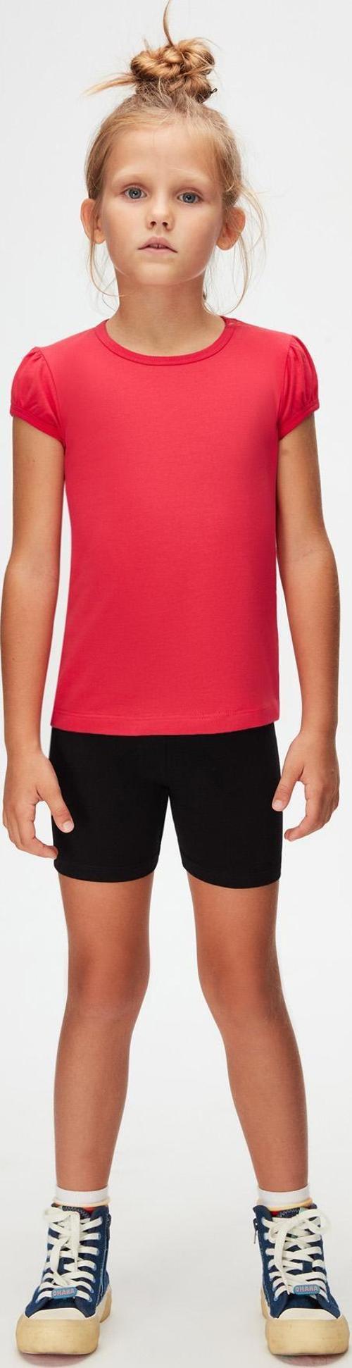 Koyu Fuşya Basic Kız Çocuk Sıfır Yaka Karpuz Kol Tişört