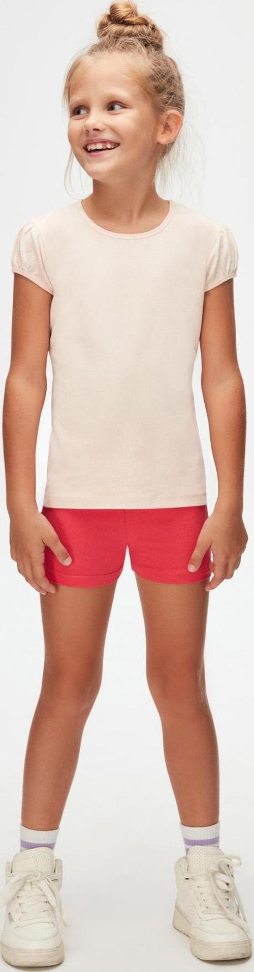 Açık Pudra Basic Kız Çocuk Sıfır Yaka Karpuz Kol Tişört