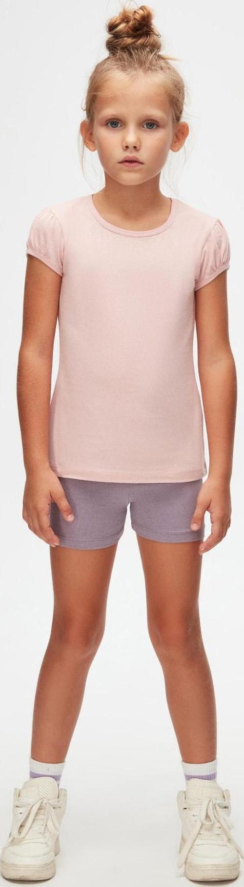 Pudra Pembe Basic Kız Çocuk Sıfır Yaka Karpuz Kol Tişört