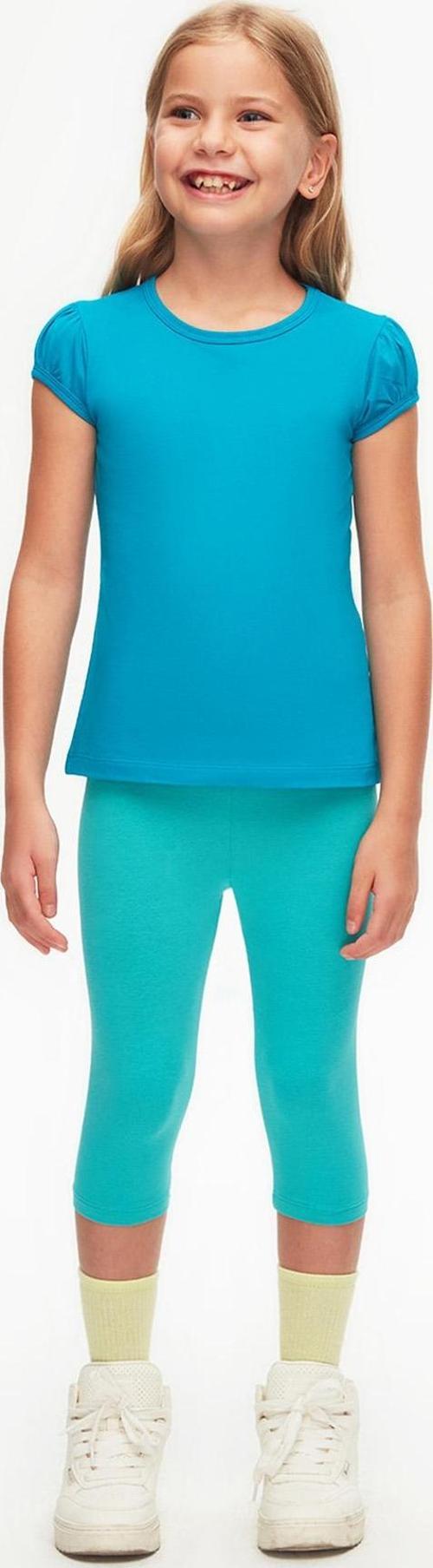 Koyu Turkuaz Basic Kız Çocuk Sıfır Yaka Karpuz Kol Tişört