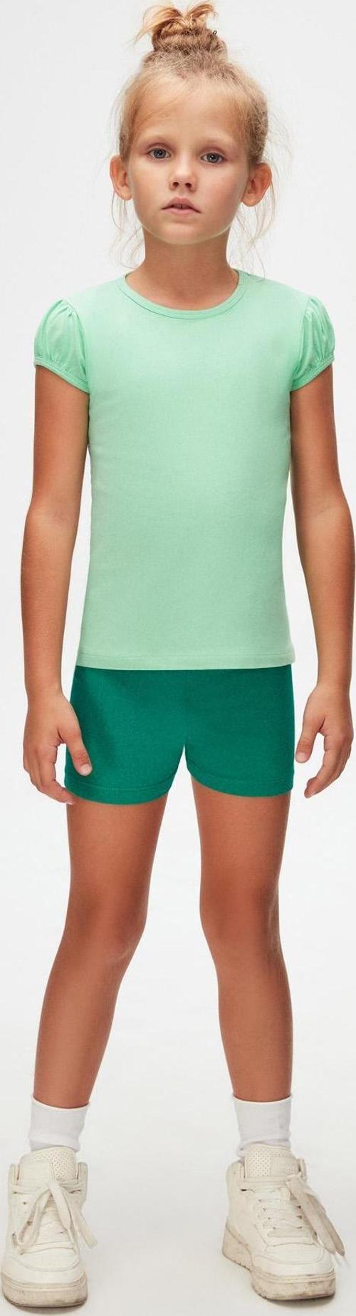 Pastel Yeşil Basic Kız Çocuk Sıfır Yaka Karpuz Kol Tişört