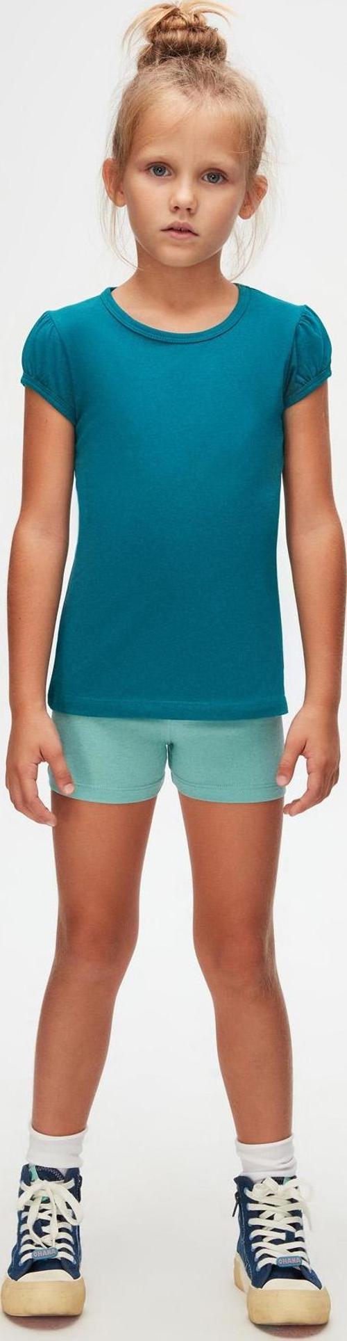 Koyu Petrol Basic Kız Çocuk Sıfır Yaka Karpuz Kol Tişört
