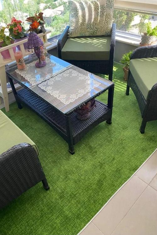 Yeşil Çim Kaymaz Taban Mutfak Balkon Bahçe Koridor Salon Halısı