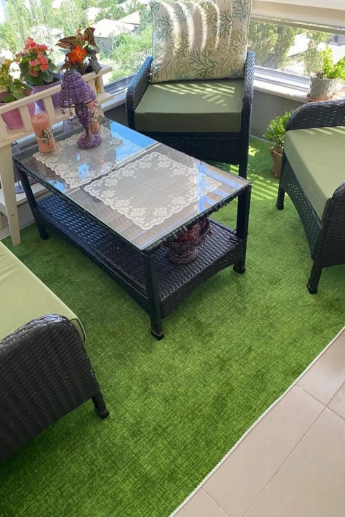 Yeşil Çim Kaymaz Taban Mutfak Balkon Bahçe Koridor Salon Halısı