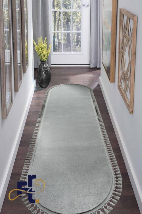 Tüylü Peluş Oval Örgü Saçaklı Peluş Yolluk Yumuşacık Yıkanabilir Antre Hol Koridor Halı Gri