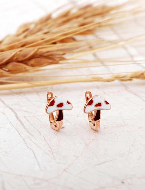 Mineli Mantar Rose Gümüş Çocuk Küpe 7288