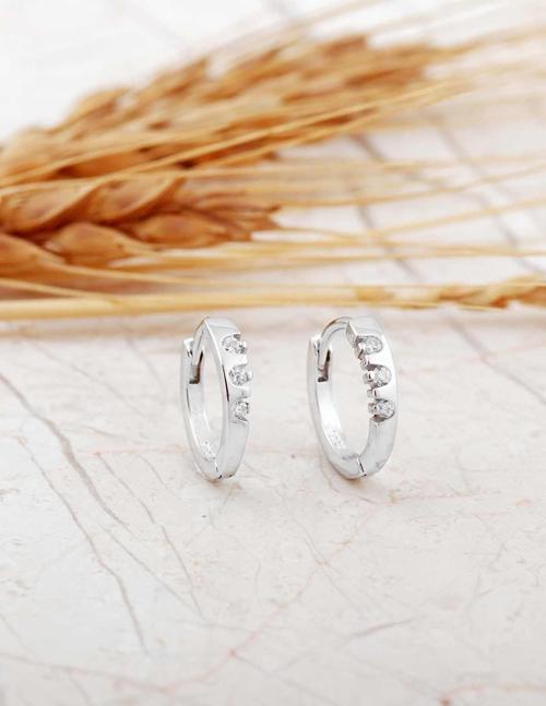 Taşlı Rodyumlu Gümüş Mini Halka Küpe 7305