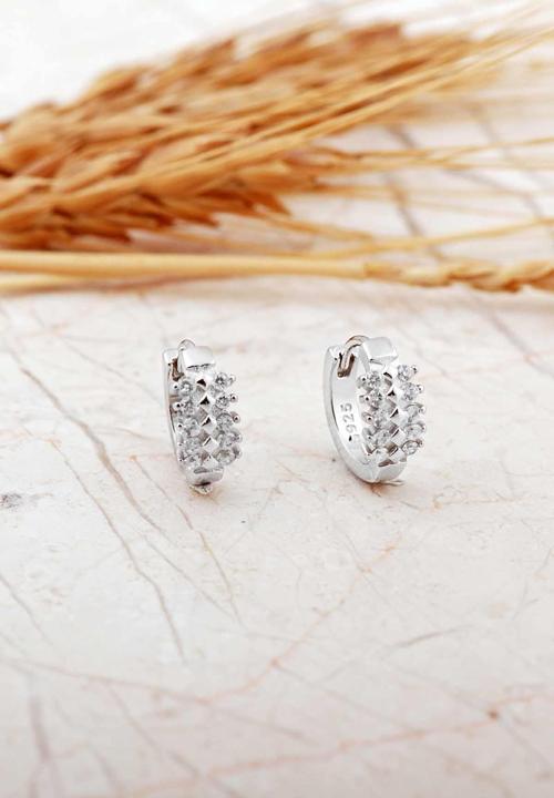 Taşlı Rodyumlu 9 Mm Mini Gümüş Halka Küpe 7318