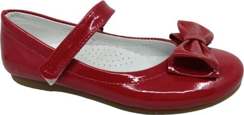 400 Kız Çocuk Kırmızı Rugan Fiyonklu Cırtlı Babet