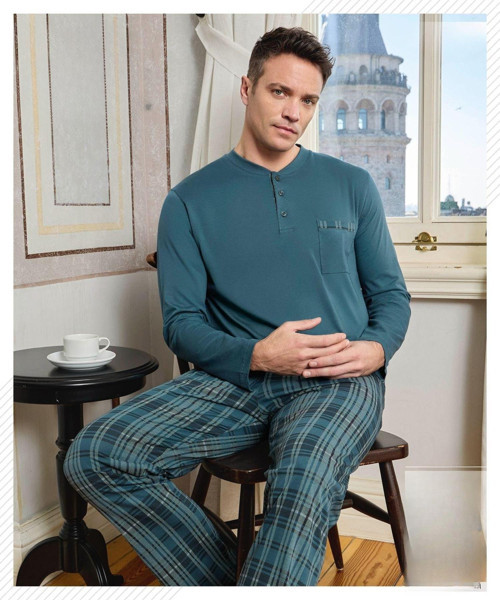 Erkek Düğme Yaka Uzun Kol Mevsimlik Pijama Takımı 6800/10 - 1 Adet
