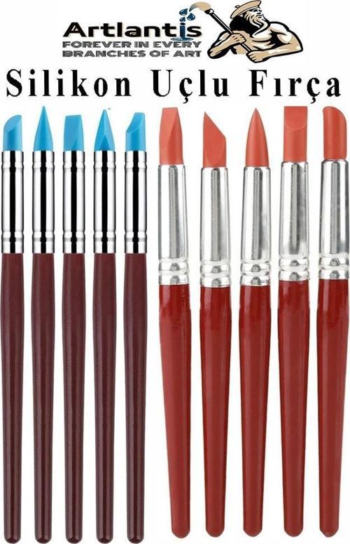 Silikon Uçlu Fırça Modelaj 10 Lu 1 Paket Kauçuk Polimer Kil Çömlek Seramik Şekillendirici Kalem Rötuş Kalem Seti