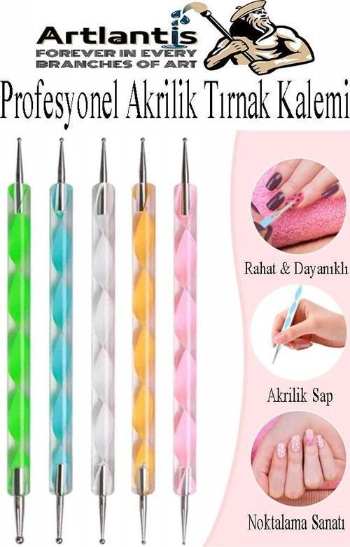 Tırnak Şekillendirme Kalemi 5 li 1 Paket Nail Art Metal Başlıklı Tırnak Süsleme Kalemi Nokta Boyama Mandala Modelleme
