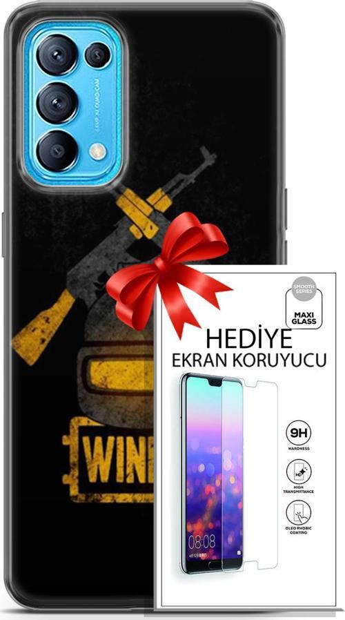 Oppo Reno 5 Pro Kılıf Orijinal Seri Pubg 15 Winner Kalın Silikon + Ekran Koruyucu