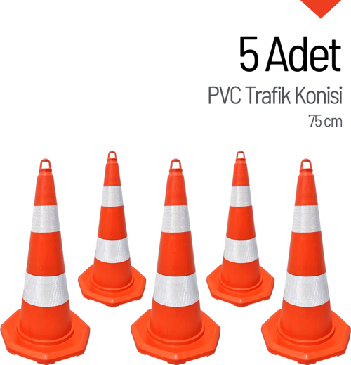 5'li PVC Trafik Konisi Seti 75 cm Trafik Dubası