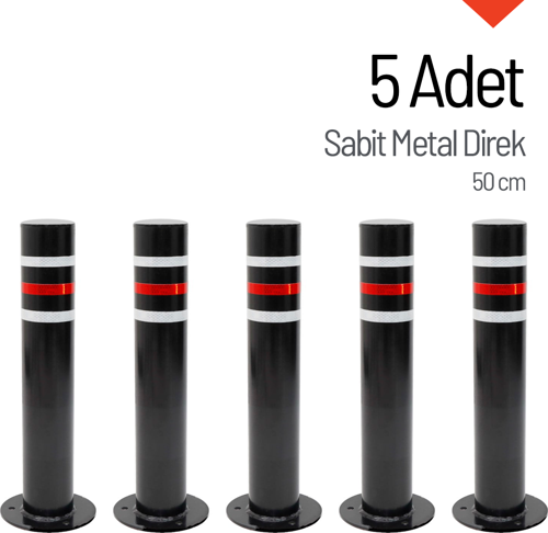 5'li Sabit Metal Direk Seti Siyah, Metal Duba 50 cm