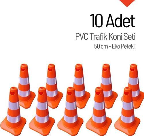 10 Adet PVC Trafik Konisi 50 cm EKO Trafik Dubası