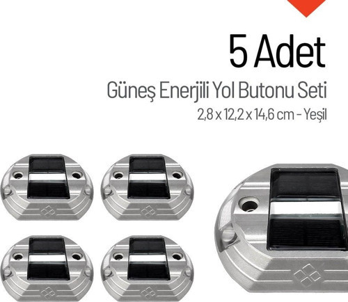 5'li Set Güneş Enerjili Yol Butonu Yeşil, Solar Çakar Buton