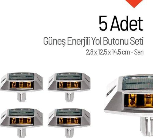 5'li Set Sarı Güneş Enerjili Çakar Yol Butonu, Ankrajlı