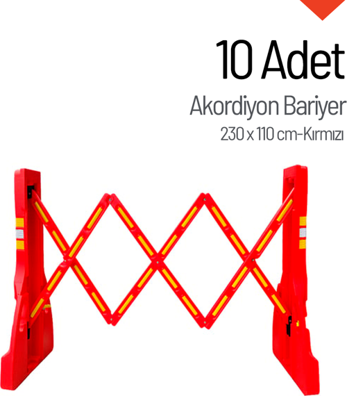 10'lu Akordiyon Bariyer Seti Kırmızı 230 x 110 cm