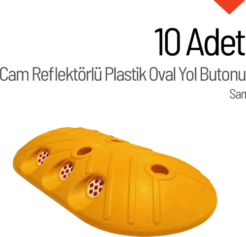 10'lu Cam Reflektörlü Plastik Oval Yol Butonu Seti