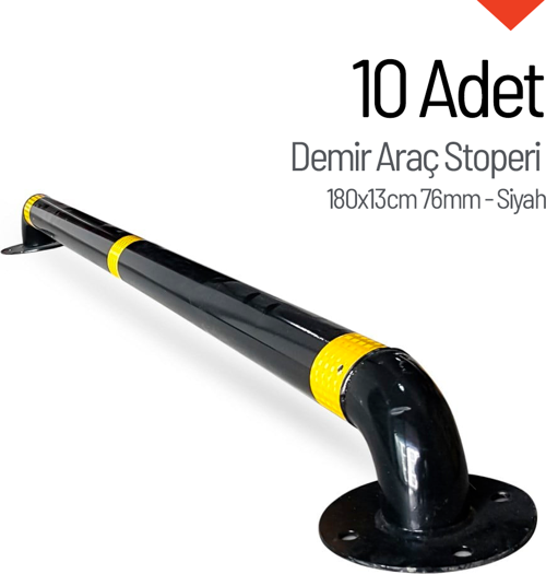 10'lu Demir Araç Stoperi Seti Siyah 180x13cm 76mm
