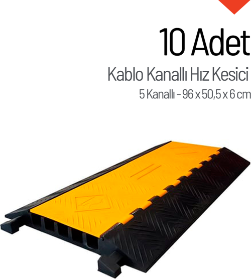 10'lu Kablo Kanallı Hız Kesici Seti  5 Kanallı, Yol Kasisi 90 x 50,5 x 5,5 cm
