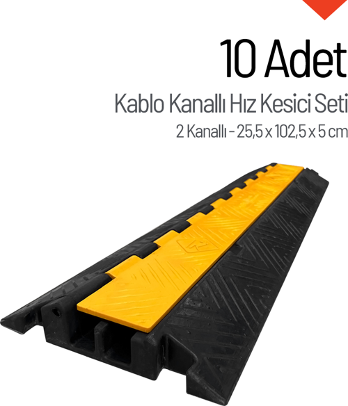 10'lu Kablo Kanallı Hız Kesici Seti 2 Kanallı, Yol Kasisi 25,5 x 102,5 x 5 cm