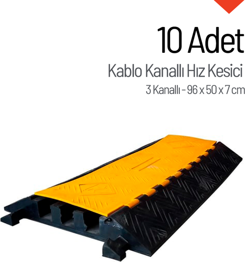 10'lu Kablo Kanallı Hız Kesici Seti 3 Kanallı, Yol Kasisi 96 x 50 x 7 cm
