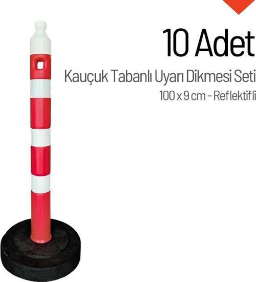 10'lu Kauçuk Tabanlı Uyarı Dikmesi 100 x 9 cm Reflektifli