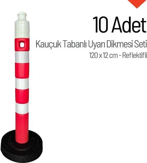 10'lu Kauçuk Tabanlı Uyarı Dikmesi 120 x 12 cm Reflektifli