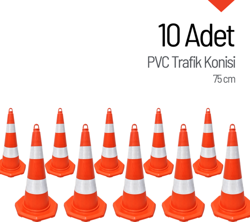 10'lu PVC Trafik Konisi Seti 75 cm Trafik Dubası