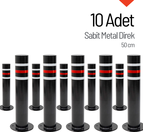 10'lu Sabit Metal Direk Seti Siyah, Metal Duba 50 cm