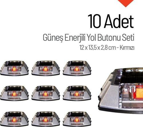 10'lu Set Kırmızı Solar Çakar Yol Butonu, Poliüretan Taban
