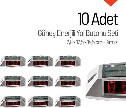 10'lu Set Kırmızı Solar Yol Butonu 3x3 Ledli