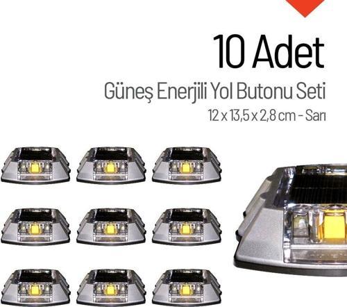 10'lu Set Sarı Solar Çakar Yol Butonu, Poliüretan Taban