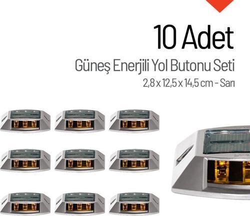 10'lu Set Sarı Solar Yol Butonu 3x3 Ledli