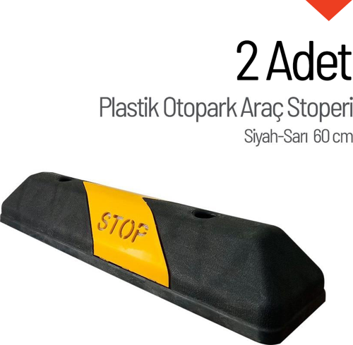 2'li Plastik Oto Park Araç Stoperi 60 cm Siyah-Sarı