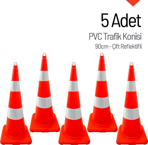 5 Adet PVC Trafik Konisi 90 cm Çift Reflektifli Trafik Dubası Seti