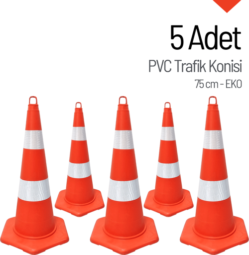5'li PVC Trafik Konisi Seti 75 cm EKO Trafik Dubası