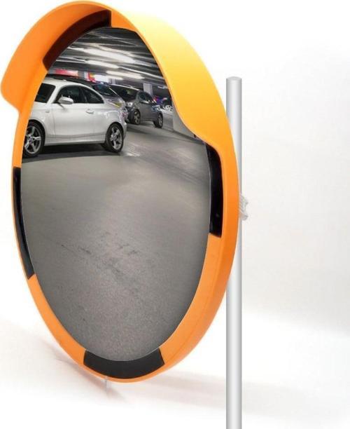 Trafik Güvenlik Aynası 60 cm Sarı-Siyah ve 2 m Galvaniz Flanşlı Direk Set