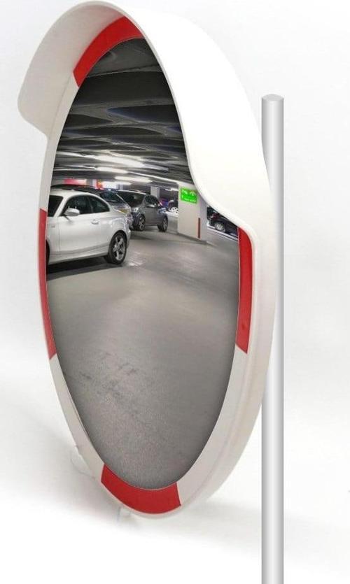 Trafik Güvenlik Aynası 80 cm Kırmızı-Beyaz ve 2.5 m Galvaniz Flanşlı Direk Set