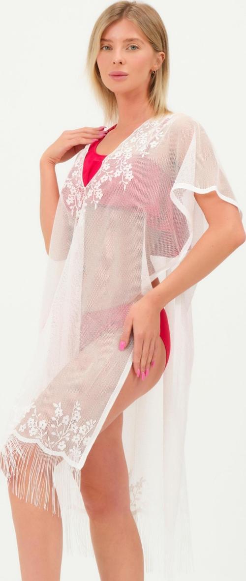 Faryabeach Dantelli Çiçek Nakışlı Püsküllü Likralı Plaj Elbisesi Pareo