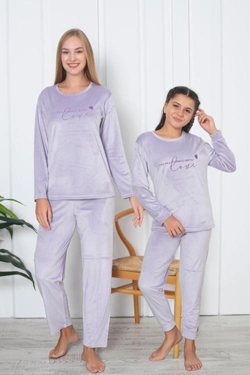 Fransız Kadife Anne Kız Çocuk Kombin Pijama Takımı (Anne kız ayrı satılır)